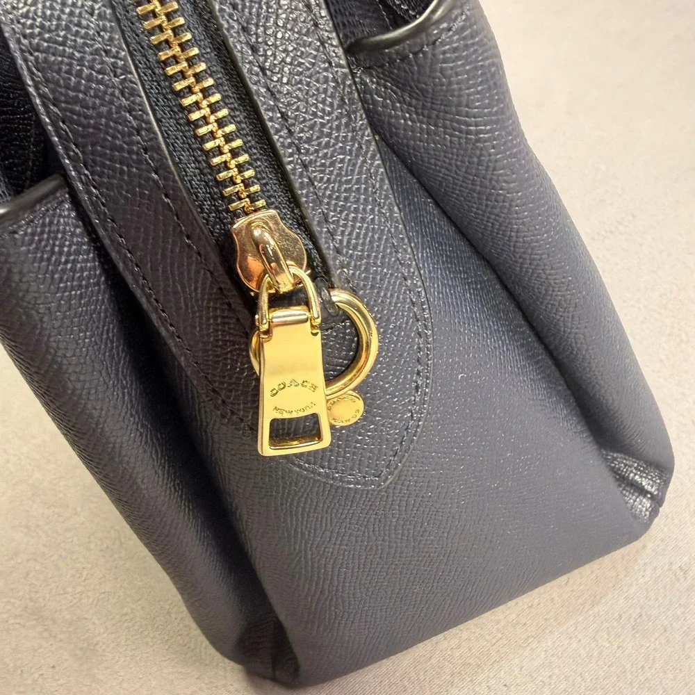 Coach Lillie Carryall Satchel Crossgrain Leather Dark Navy Gold Hardware 91493